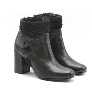 Shearling Cuff Leather Bootie- Made in Italy